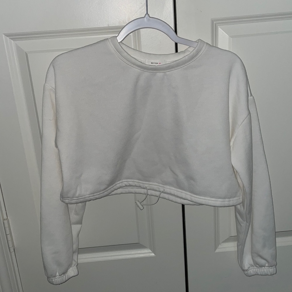 White Cropped Sweatshirt with Drawstring